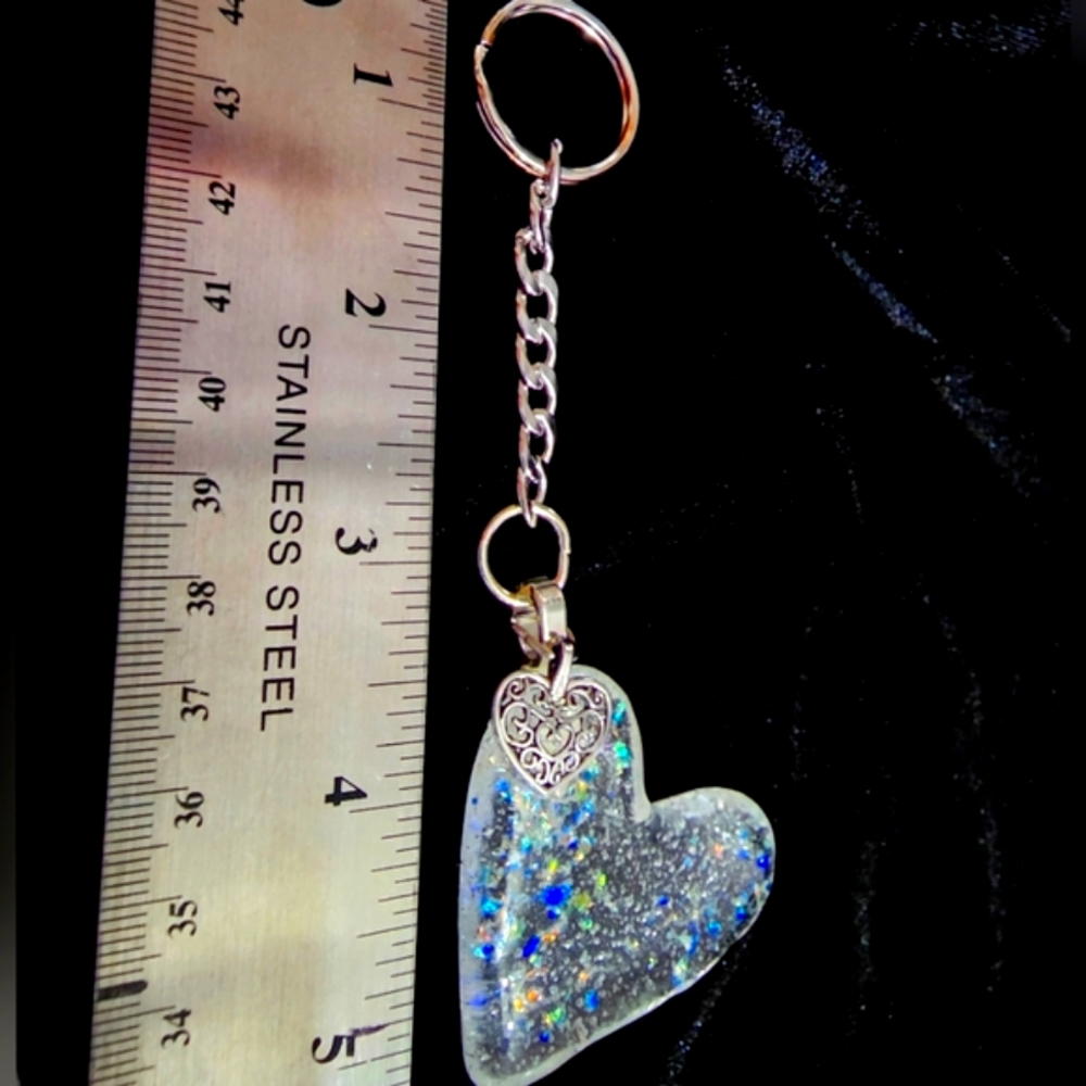Stained Glass Sparkle Heart Key Chain with Heart Charm - Picture 4 of 4
